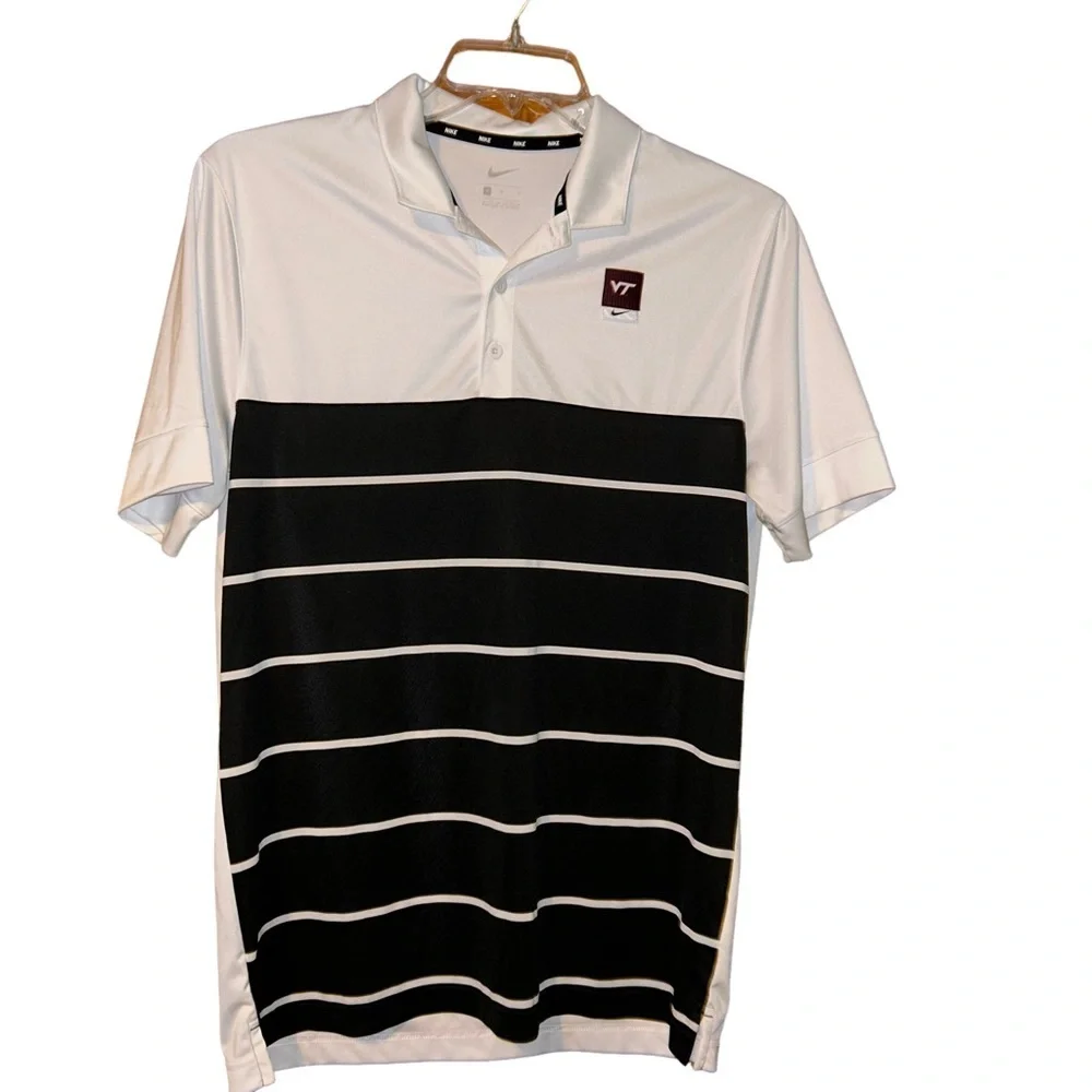 Men Nike Virginia tech Hokies VT stripe golf polo shirt size M tennis